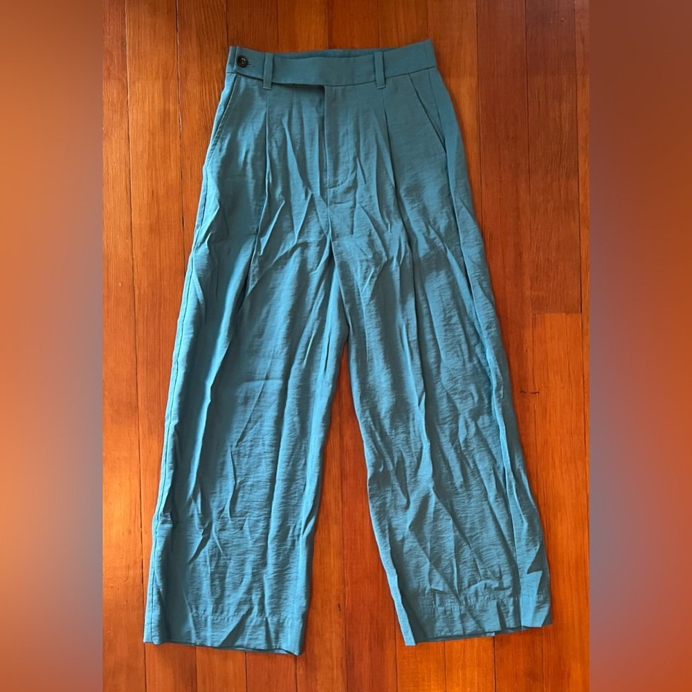 NWOT Madewell Women's Blue-Green The Harlow Wide-Leg Ankle Pant in Softdrape - 0